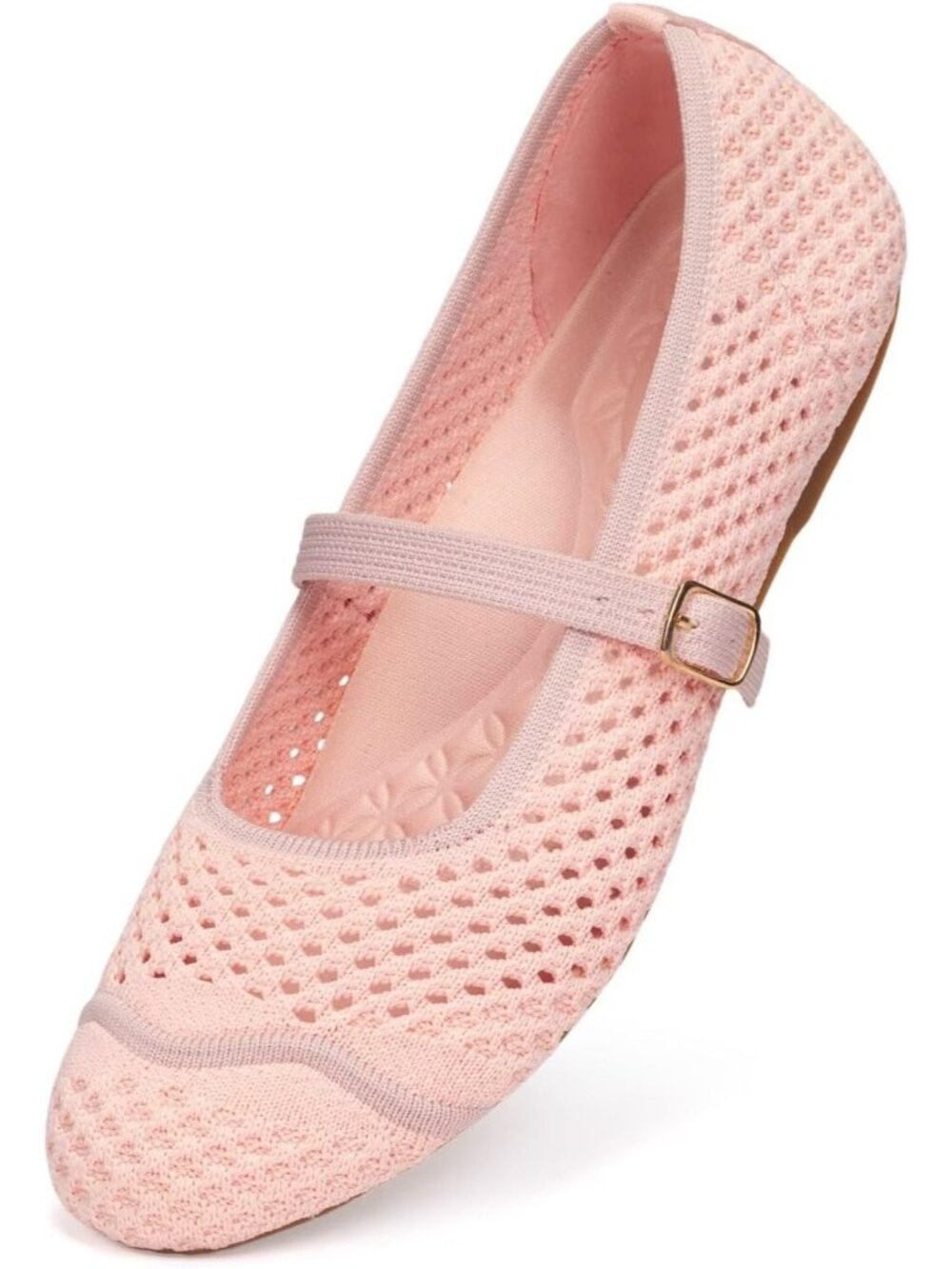 🆕Women's Pink Mesh Mary Jane Flats Breathable Knitted Round Toe Work Shoes